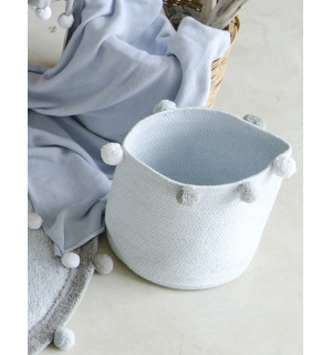 Корзина Lorena Canals с помпонами голубая 30*30*30
