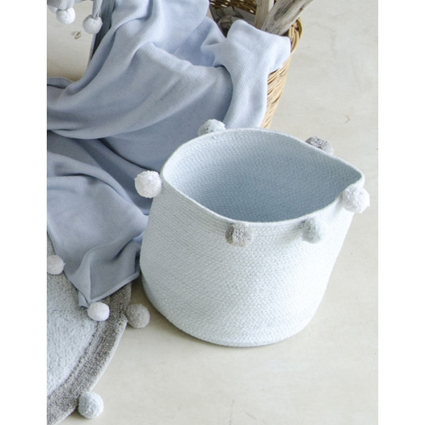 Корзина Lorena Canals с помпонами голубая 30*30*30
